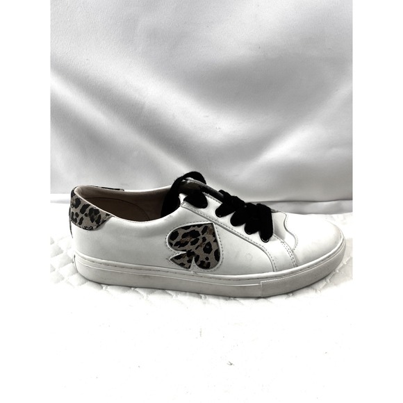 Kate Spade Leopard White Leather Sneaker Fez tennis shoe RARE print 8.5 B women - Picture 2 of 16